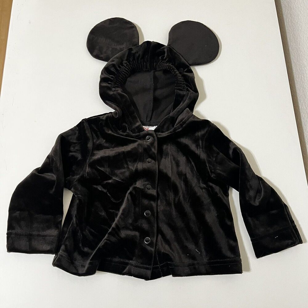 Disney Shopping Store Mickey Mouse Ears Velvet Snap Front Hoodie Size 3-6 Months